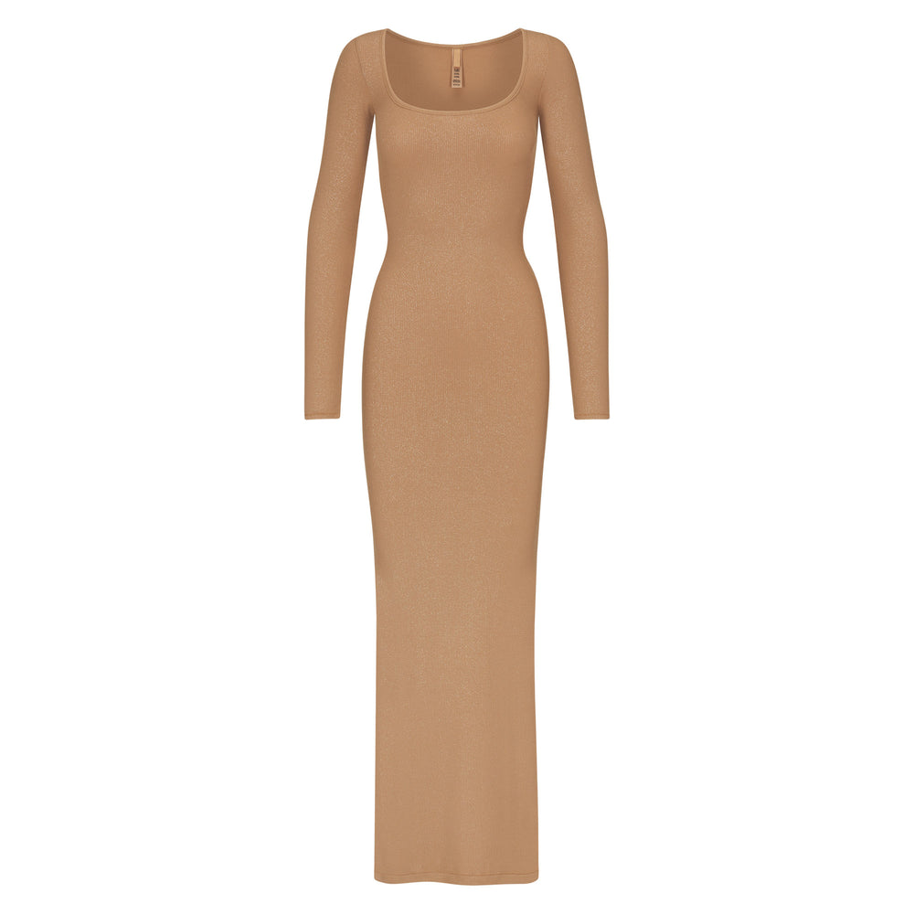 Skims SOFT LOUNGE SHIMMER LONG SLEEVE Dress Bruin | SIC-609513