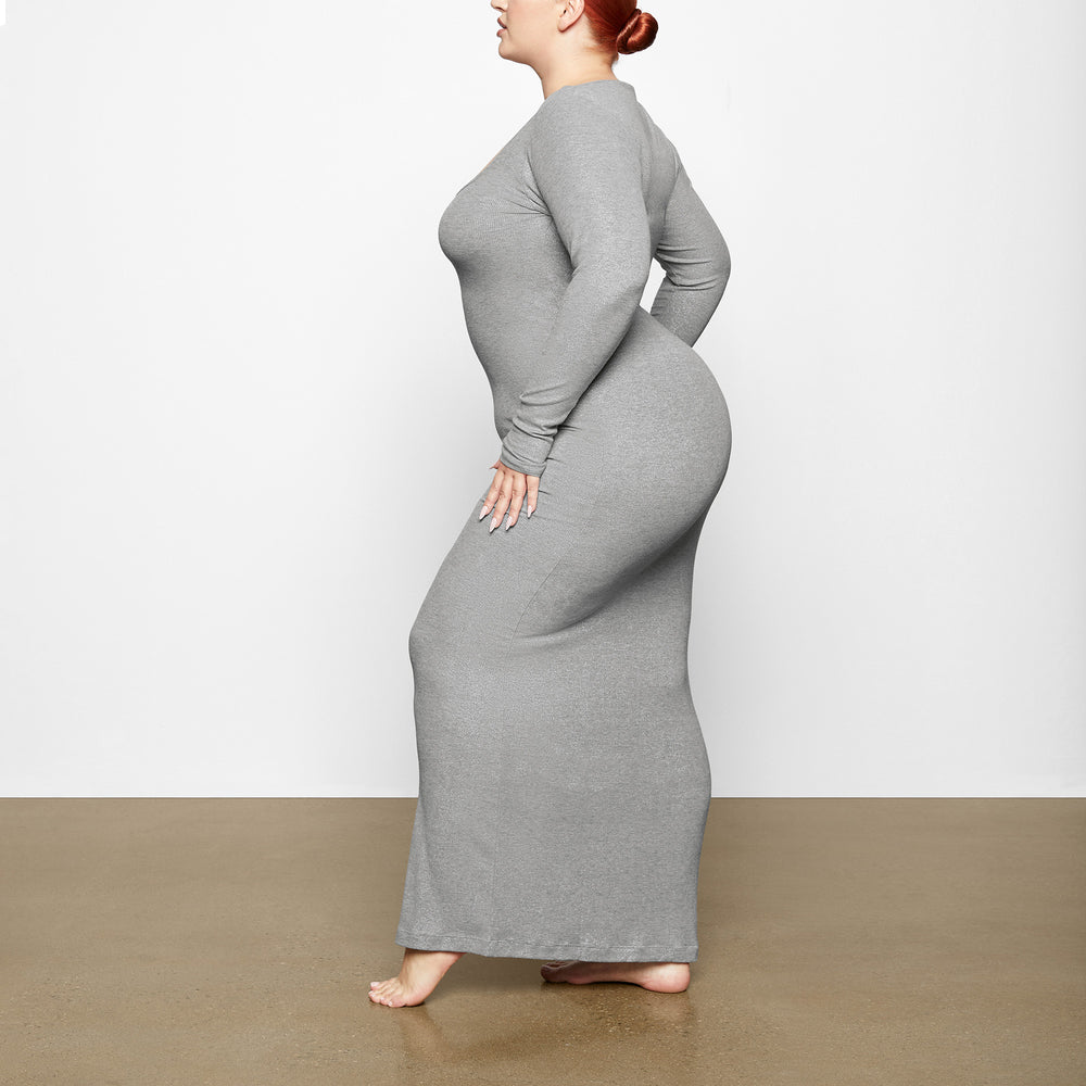 Skims SOFT LOUNGE SHIMMER LONG SLEEVE Dress Grijs | ZBL-725869