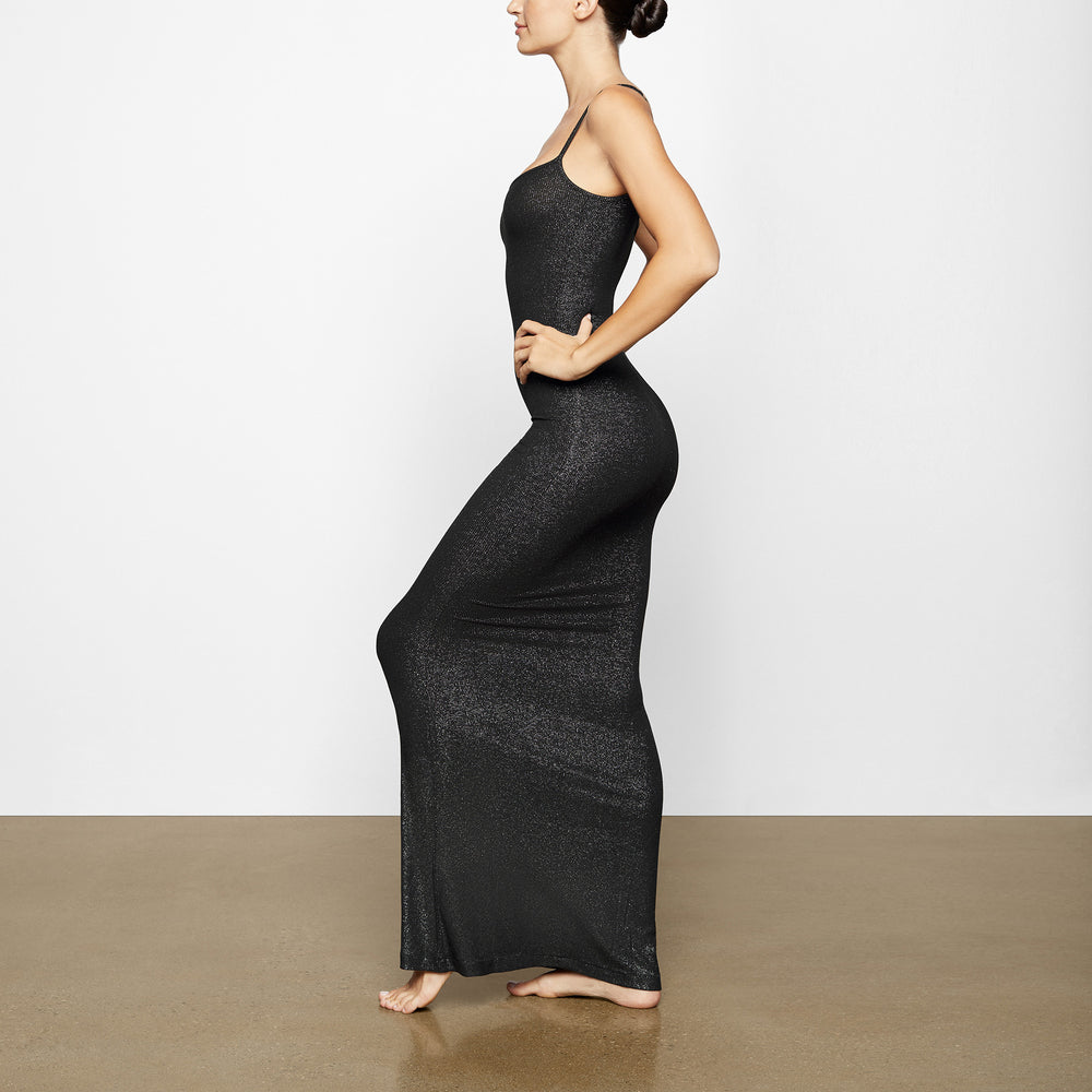 Skims SOFT LOUNGE SHIMMER LONG SLIP Dress Zwart | KTZ-419306