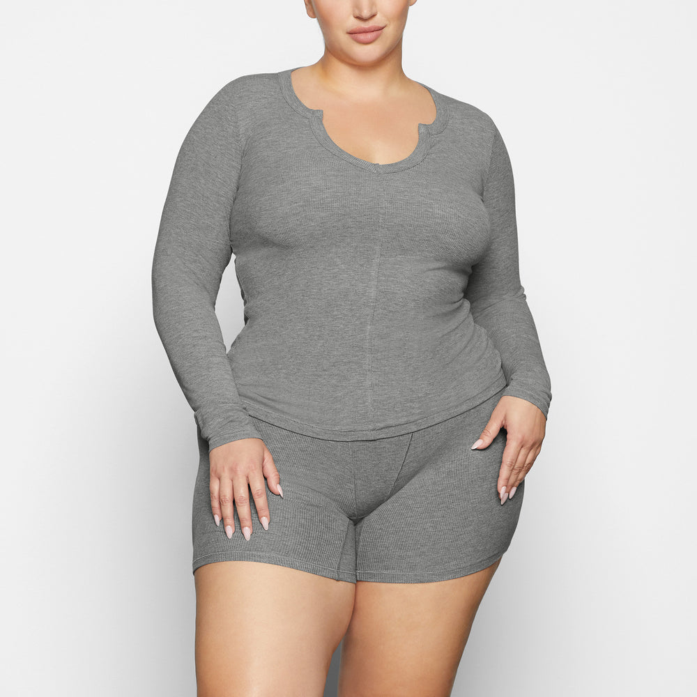 Skims SOFT LOUNGE SPLIT NECK LONG SLEEVE T-shirt Grijs | DNI-210435