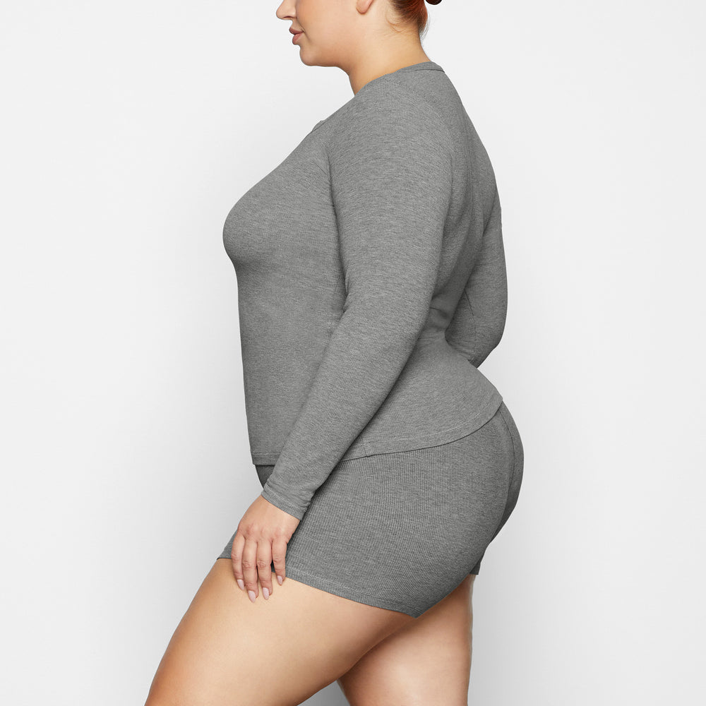 Skims SOFT LOUNGE SPLIT NECK LONG SLEEVE T-shirt Grijs | DNI-210435