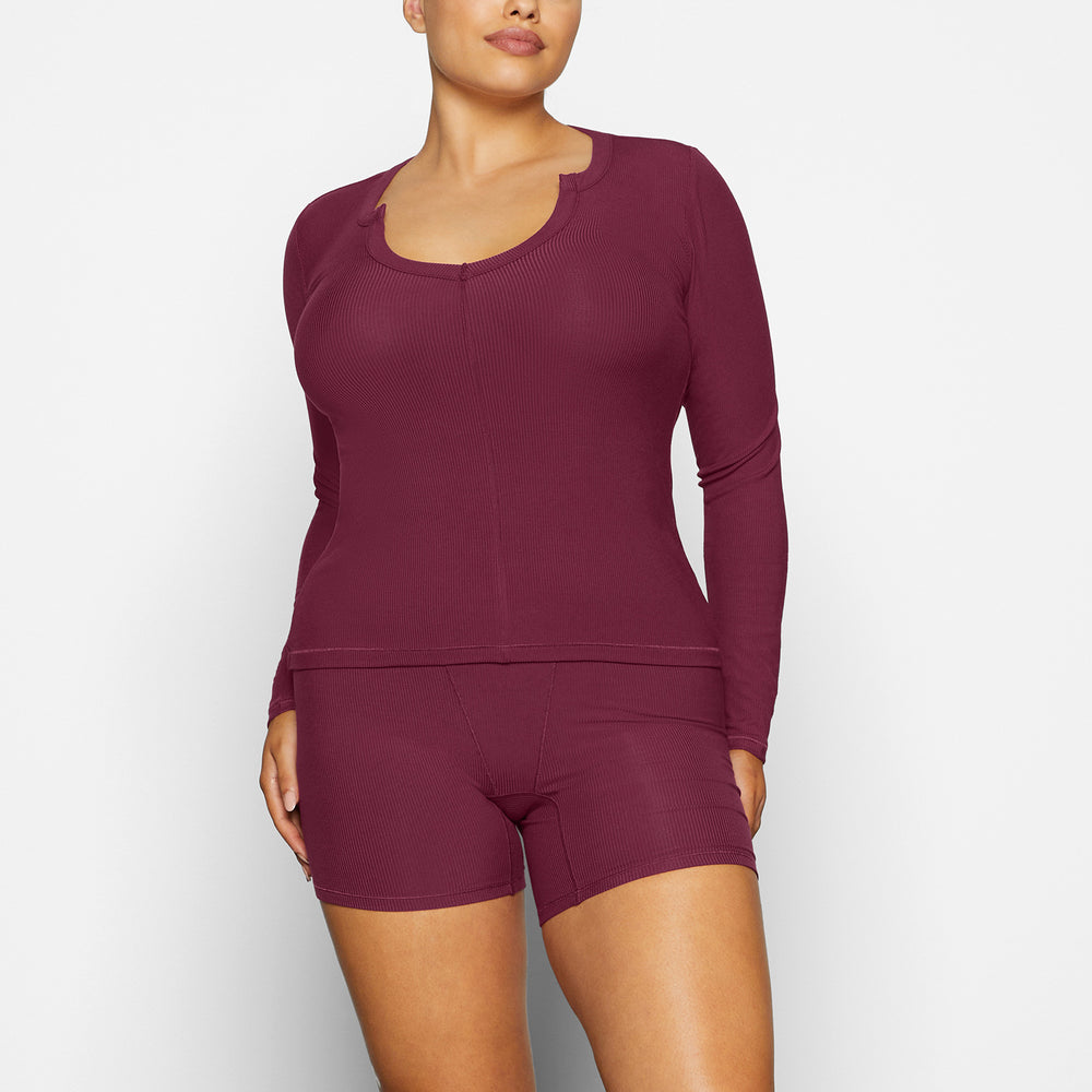 Skims SOFT LOUNGE SPLIT NECK LONG SLEEVE T-shirt Paars | IHU-851702