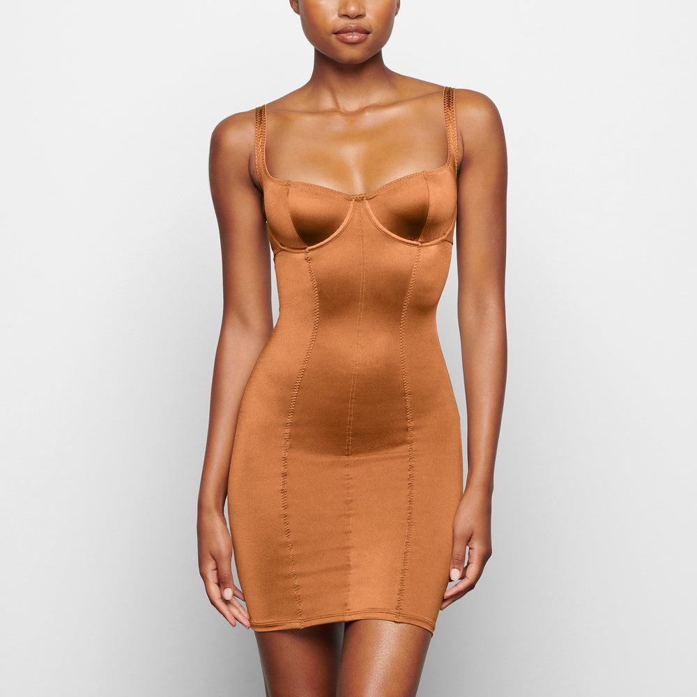 Skims STRETCH SATIN Dress Abrikoos | NGZ-721480