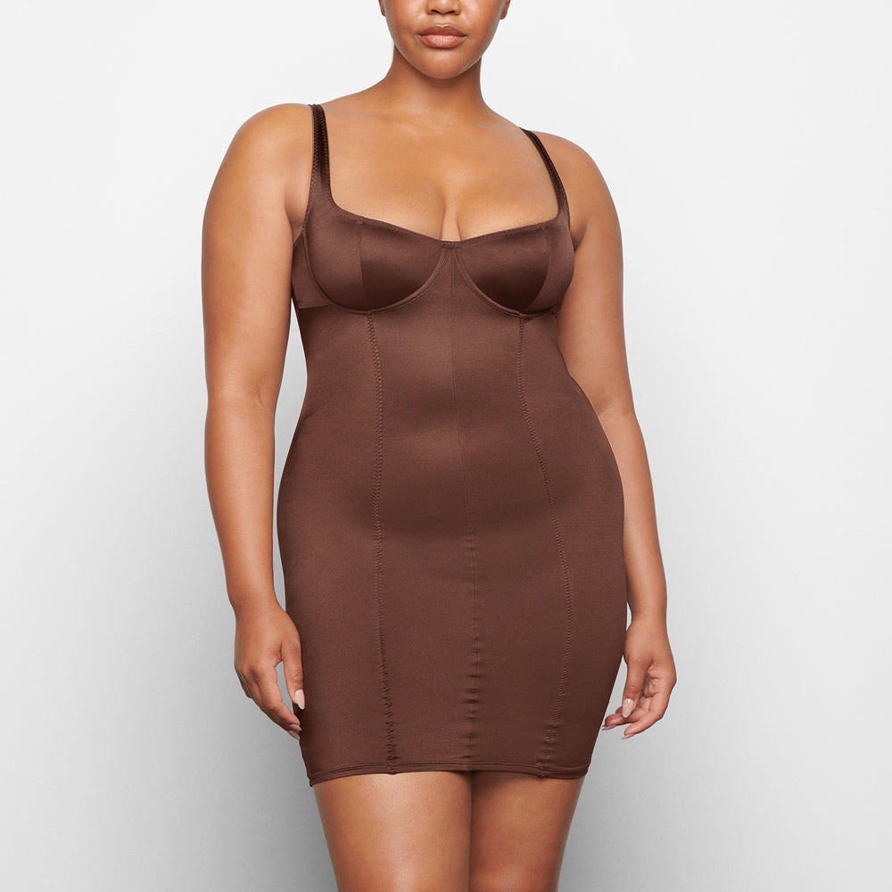 Skims STRETCH SATIN Dress Chocola | XNV-274916