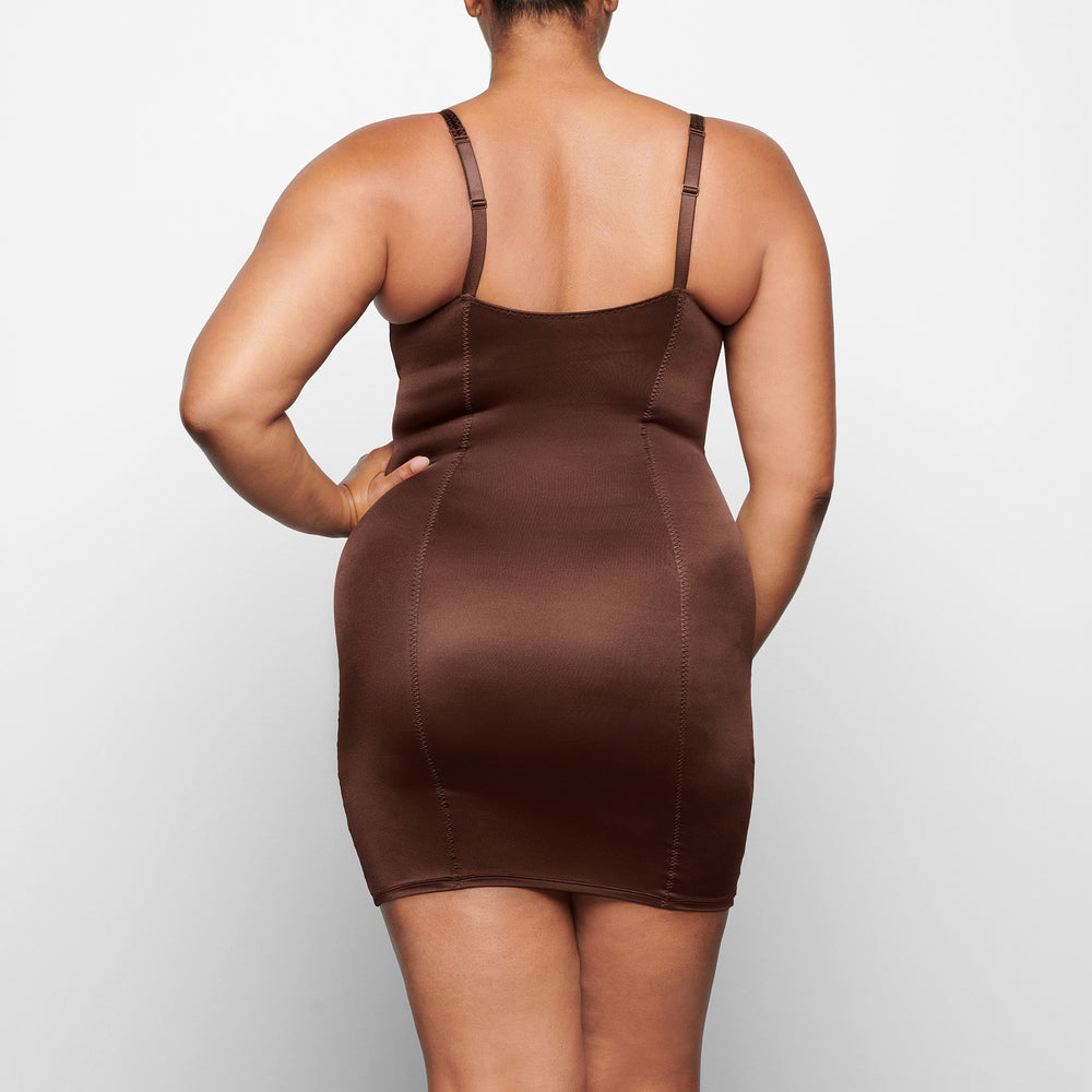 Skims STRETCH SATIN Dress Chocola | XNV-274916