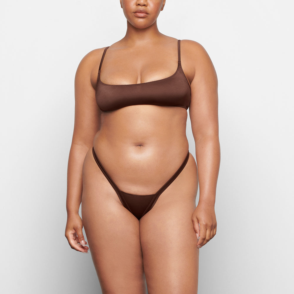 Skims STRETCH SATIN SCOOP NECK Bralette Chocola | WUI-543701