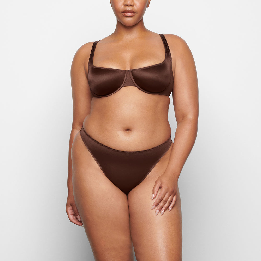 Skims STRETCH SATIN SCOOP Underwire Bra Chocola | XHT-048135