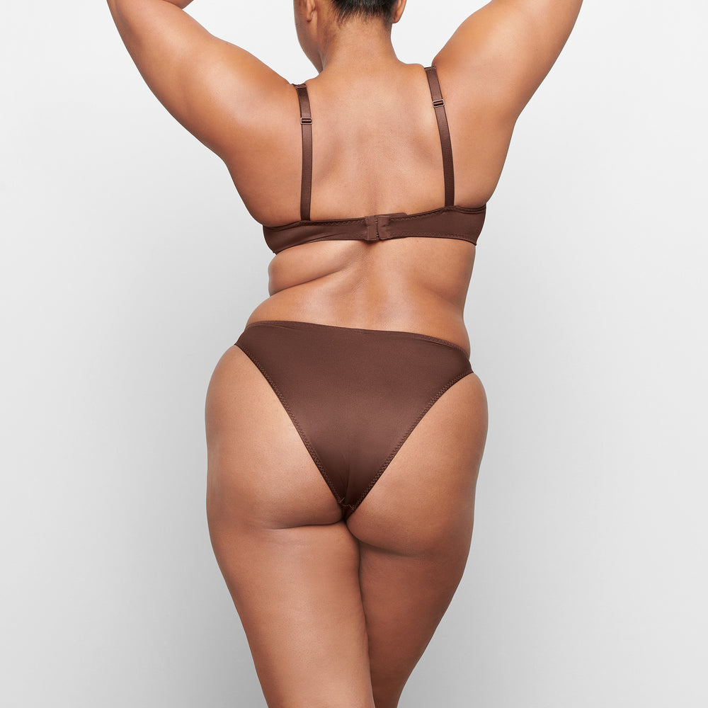 Skims STRETCH SATIN SCOOP Underwire Bra Chocola | XHT-048135