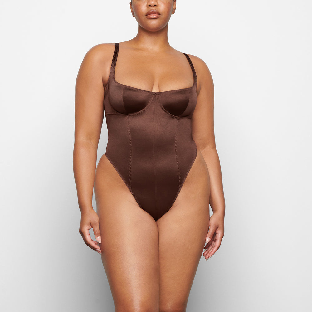 Skims STRETCH SATIN Stretch Satin Bodysuit Chocola | VPO-896704