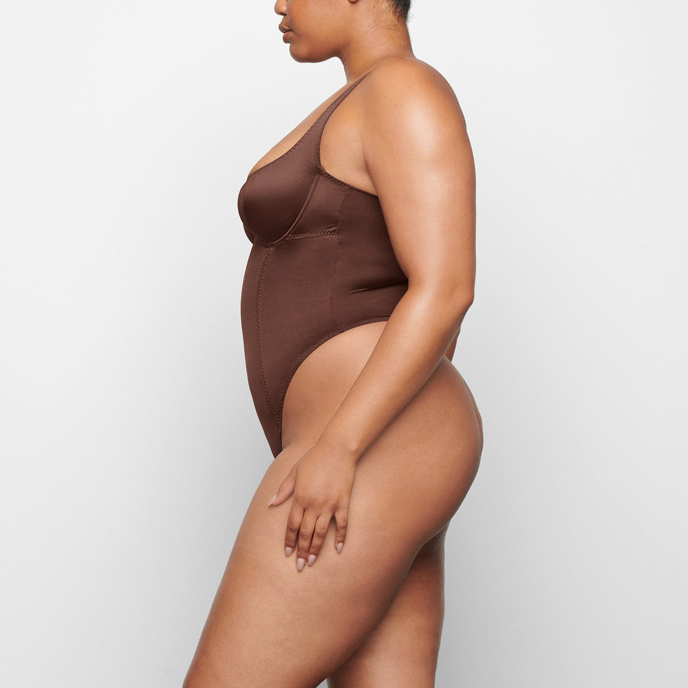 Skims STRETCH SATIN Stretch Satin Bodysuit Chocola | VPO-896704