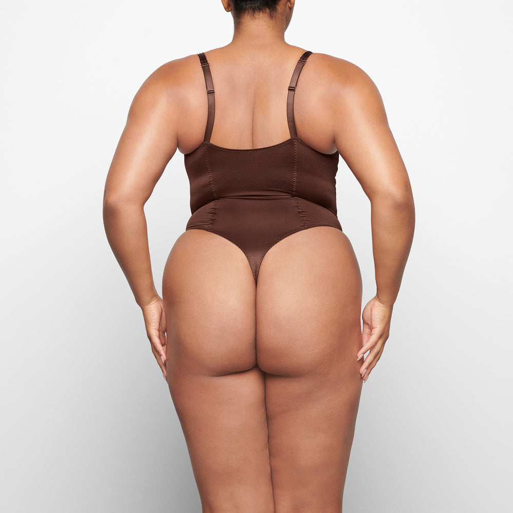 Skims STRETCH SATIN Stretch Satin Bodysuit Chocola | VPO-896704