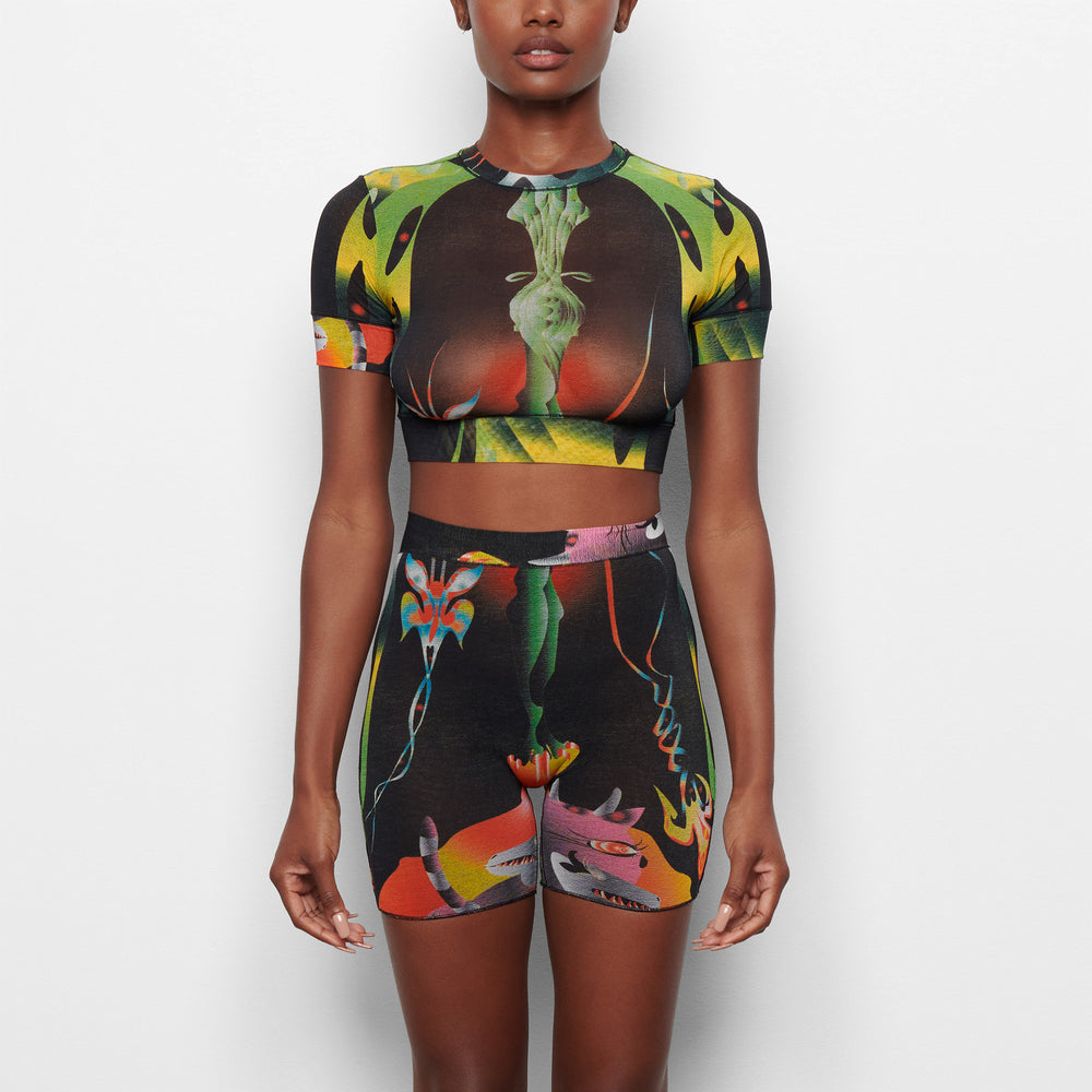 Skims SUMMER MESH CROPPED T-shirt Obsidian | TCY-710643
