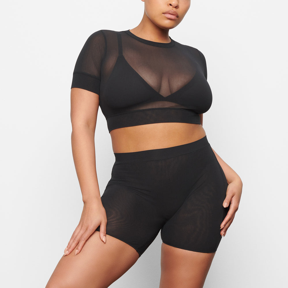 Skims SUMMER MESH CROPPED T-shirt Zwart | GTM-310289