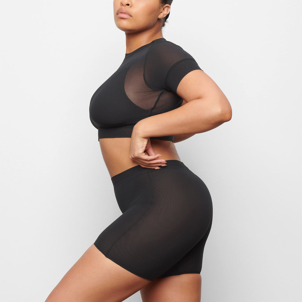 Skims SUMMER MESH CROPPED T-shirt Zwart | GTM-310289