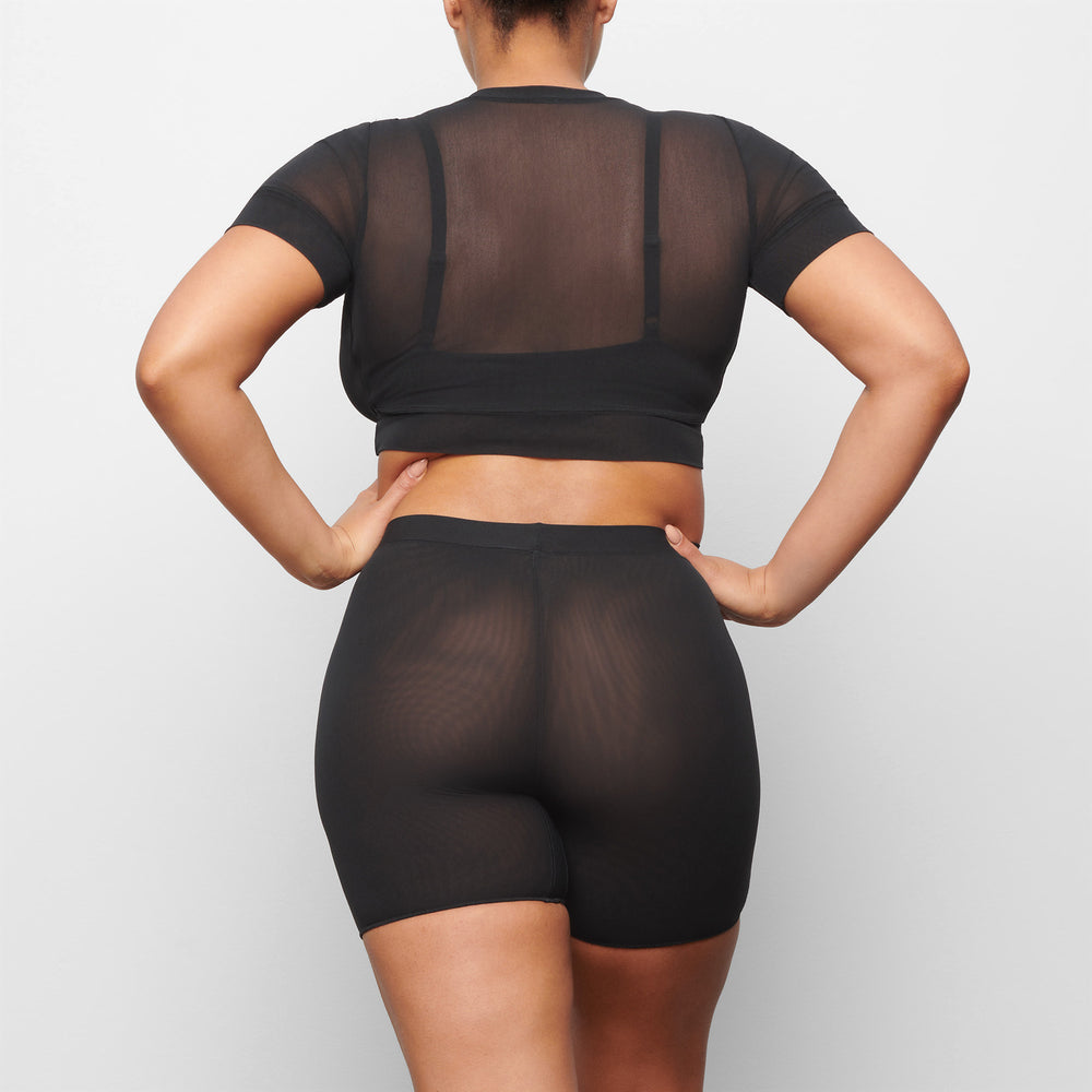 Skims SUMMER MESH CROPPED T-shirt Zwart | GTM-310289