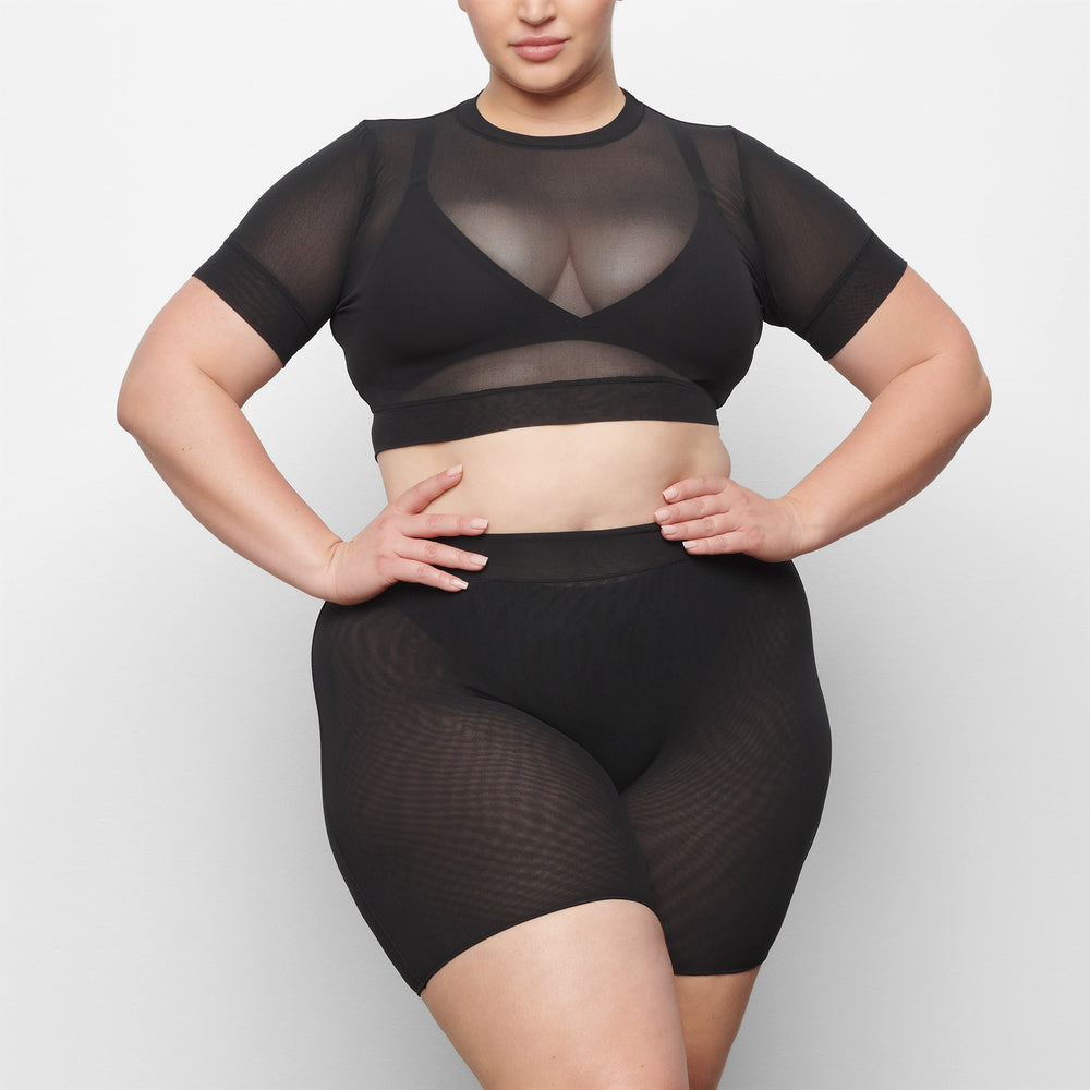 Skims SUMMER MESH CROPPED T-shirt Zwart | GTM-310289