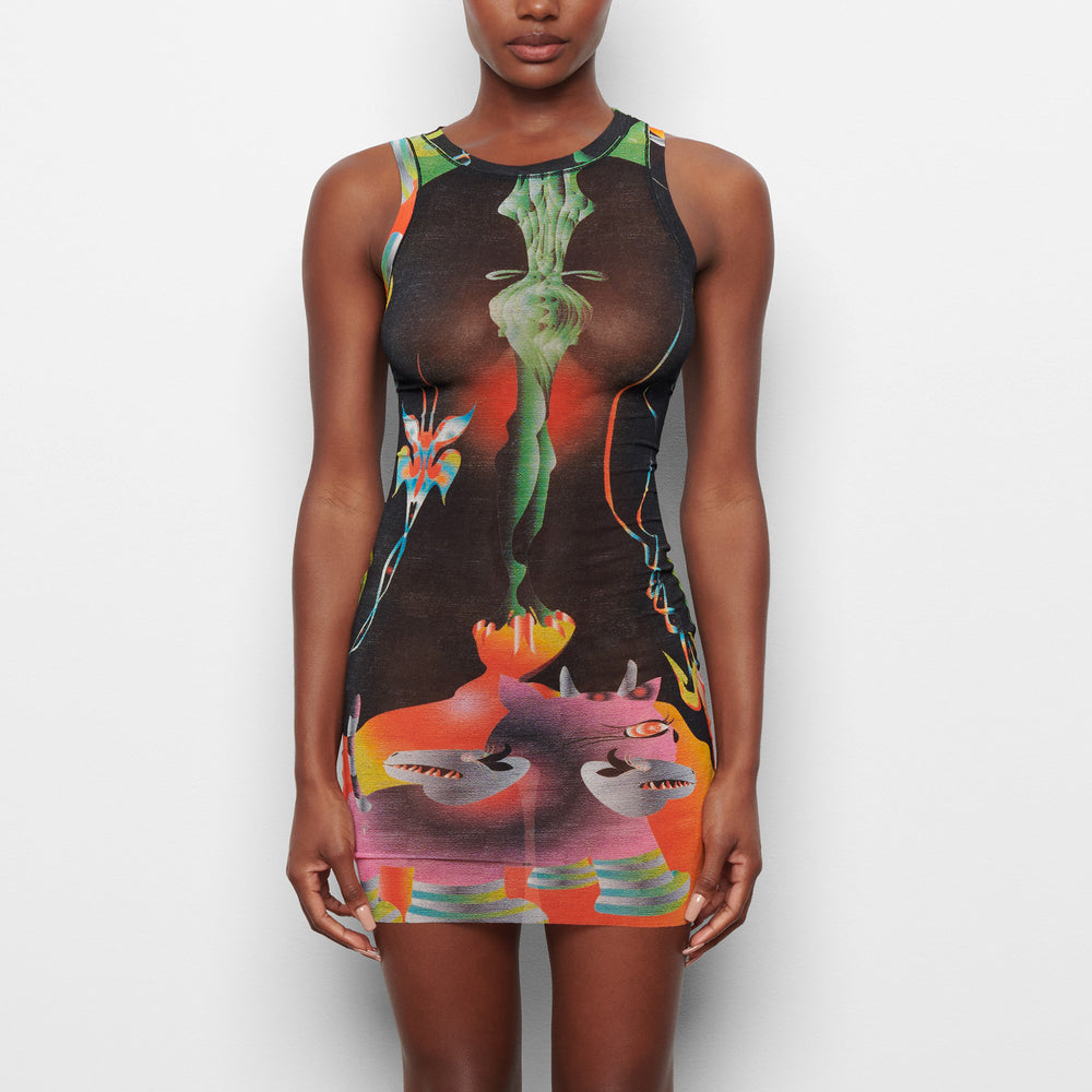 Skims SUMMER MESH HIGH NECK TANK Dress Obsidian | FHW-146390