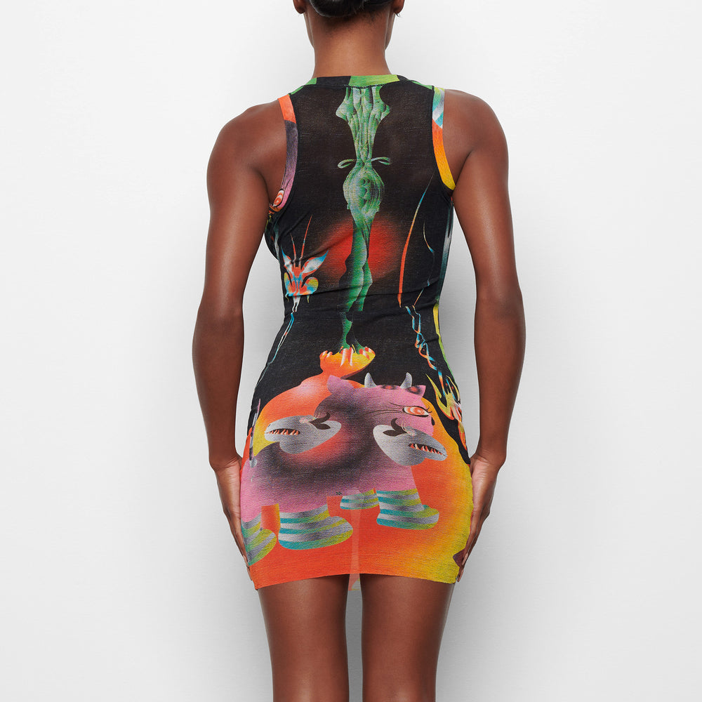 Skims SUMMER MESH HIGH NECK TANK Dress Obsidian | FHW-146390