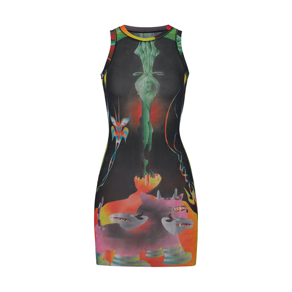 Skims SUMMER MESH HIGH NECK TANK Dress Obsidian | FHW-146390