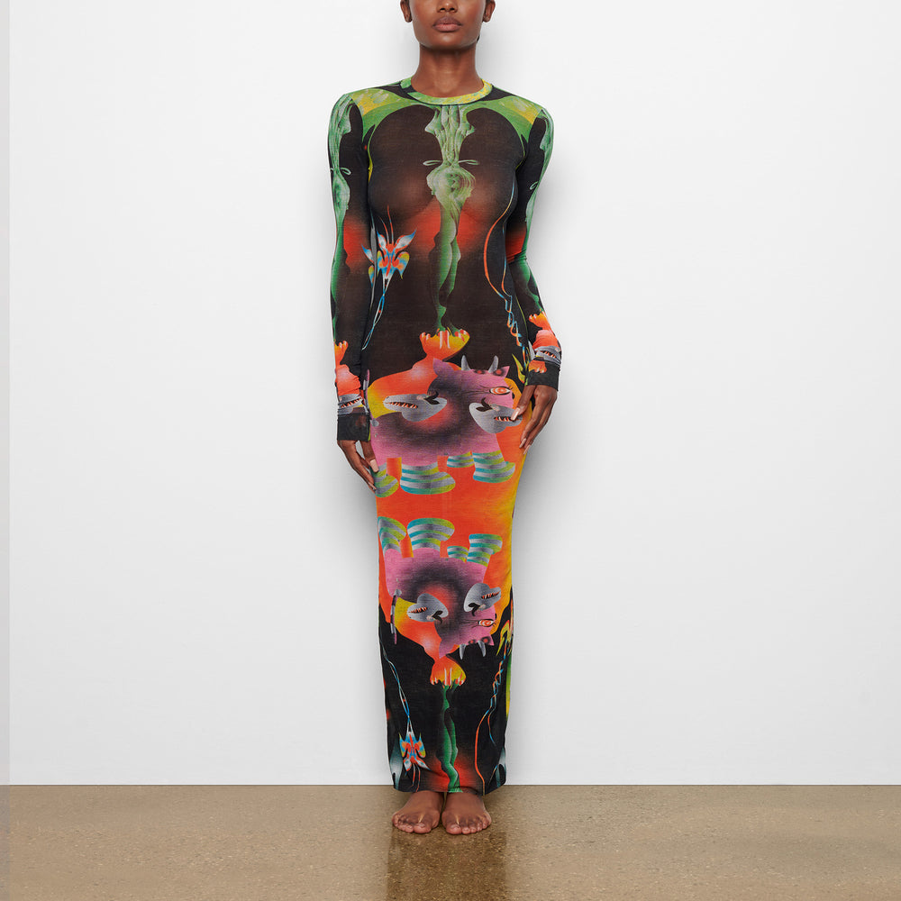Skims SUMMER MESH LONG SLEEVE Dress Obsidian | YZN-196285