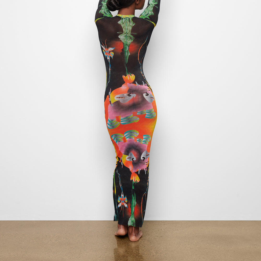 Skims SUMMER MESH LONG SLEEVE Dress Obsidian | YZN-196285