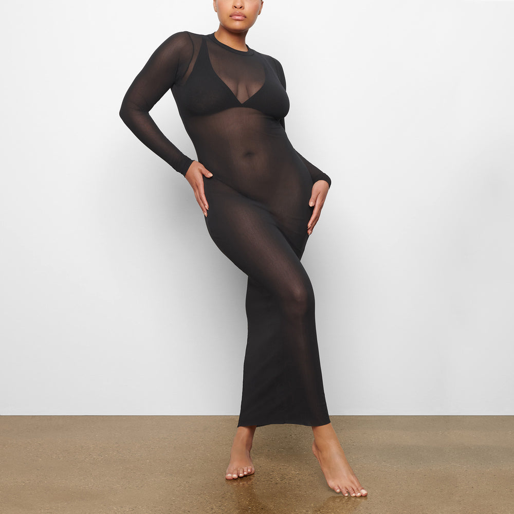 Skims SUMMER MESH LONG SLEEVE Dress Zwart | CDB-809236