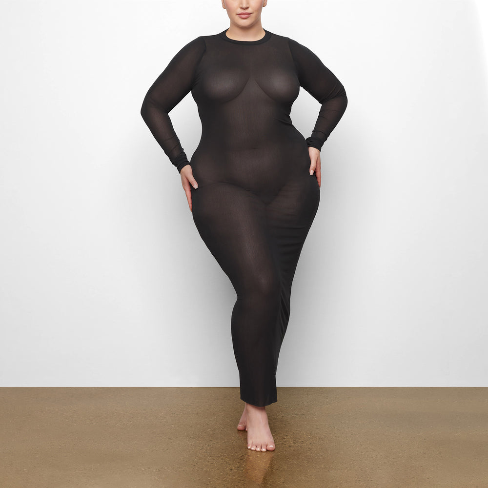 Skims SUMMER MESH LONG SLEEVE Dress Zwart | CDB-809236