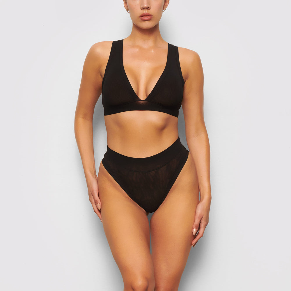 Skims SUMMER MESH MID WAIST Thong Zwart | YAU-392471