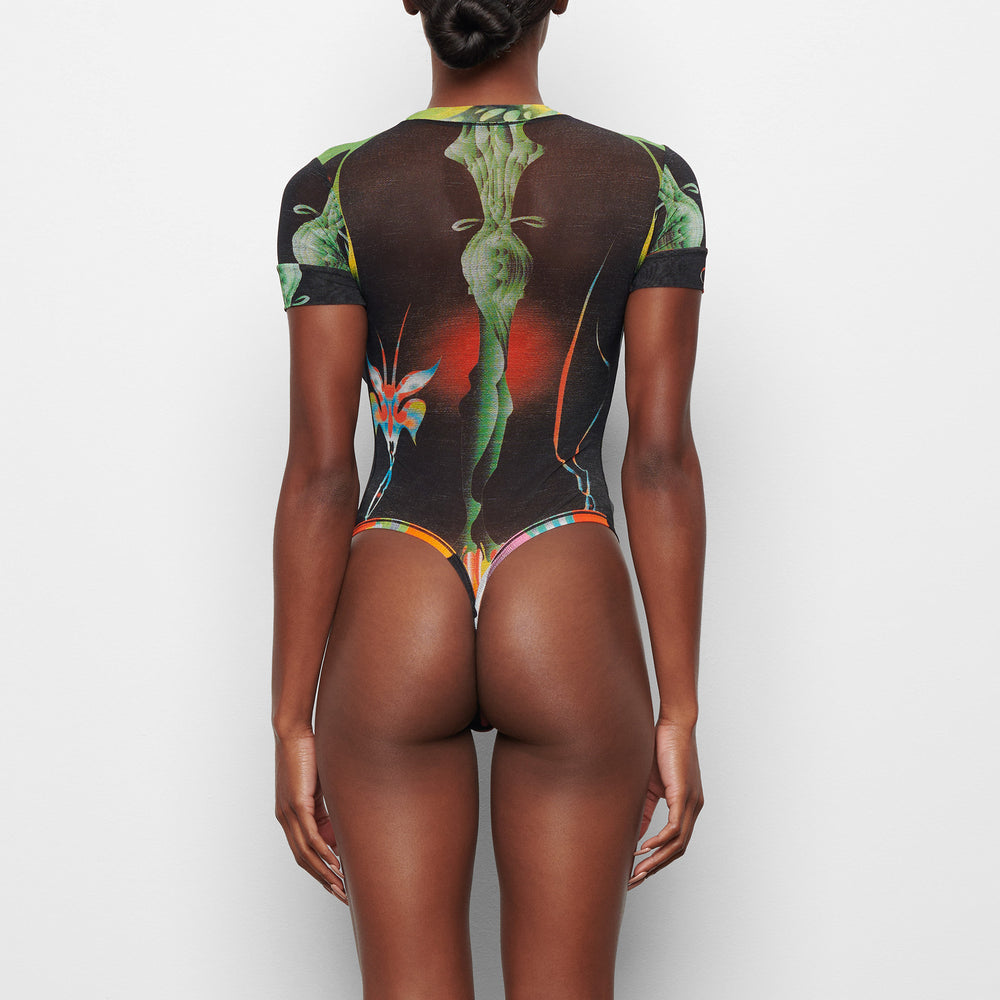 Skims SUMMER MESH T-shirt Bodysuit Obsidian | OYZ-182970