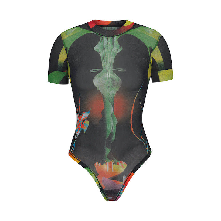 Skims SUMMER MESH T-shirt Bodysuit Obsidian | OYZ-182970