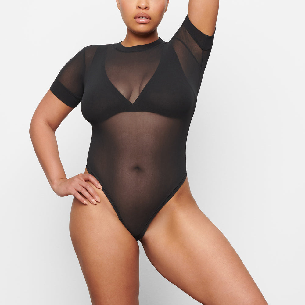 Skims SUMMER MESH T-shirt Bodysuit Zwart | ZRC-574283