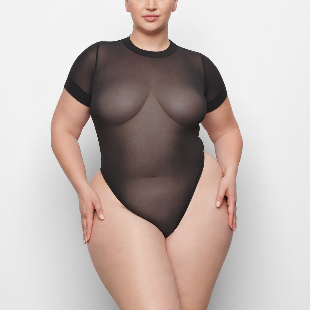 Skims SUMMER MESH T-shirt Bodysuit Zwart | ZRC-574283