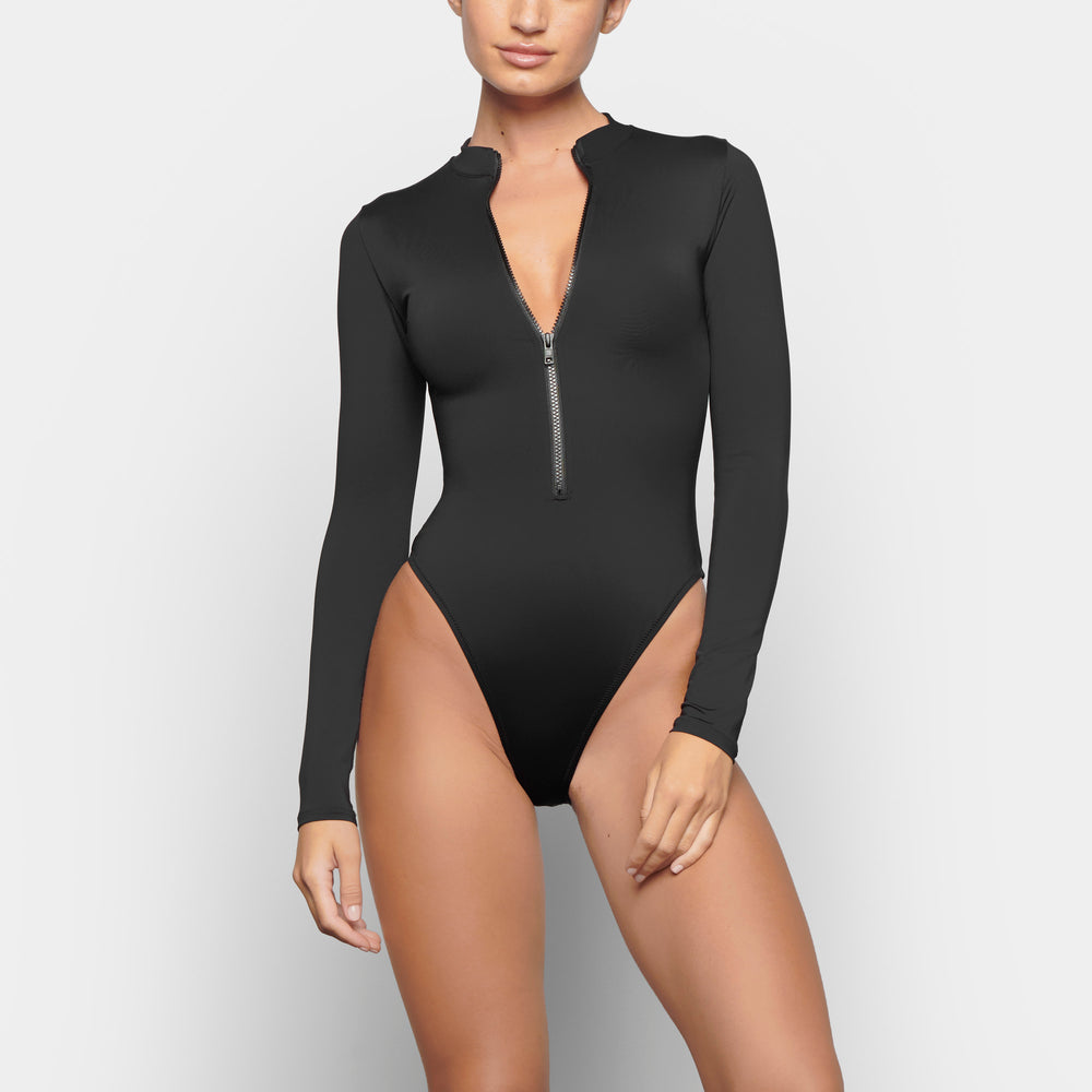 Skims SWIM ZIP FRONT LONG SLEEVE One Piece Zwart | BEC-349708