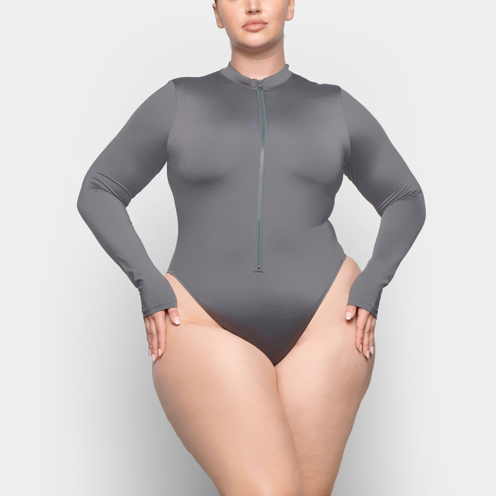 Skims SWIM ZIP FRONT LONG SLEEVE One Piece Diepgrijs | BHR-520164