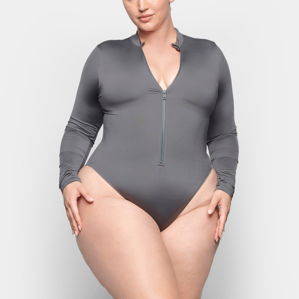 Skims SWIM ZIP FRONT LONG SLEEVE One Piece Diepgrijs | BHR-520164