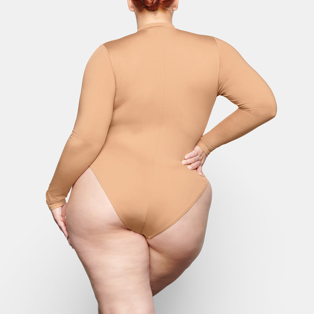 Skims SWIM ZIP FRONT LONG SLEEVE One Piece Beige | CXU-915802