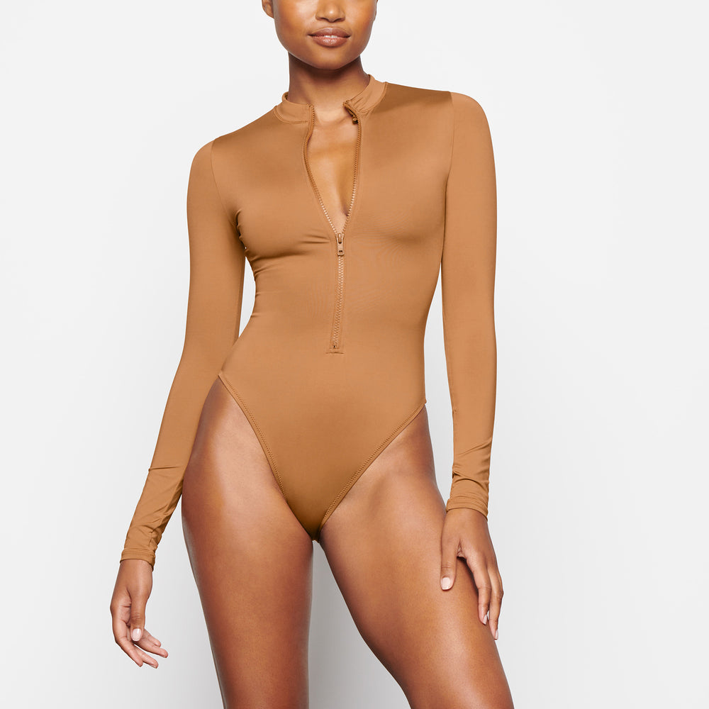 Skims SWIM ZIP FRONT LONG SLEEVE One Piece Abrikoos | YFR-372146