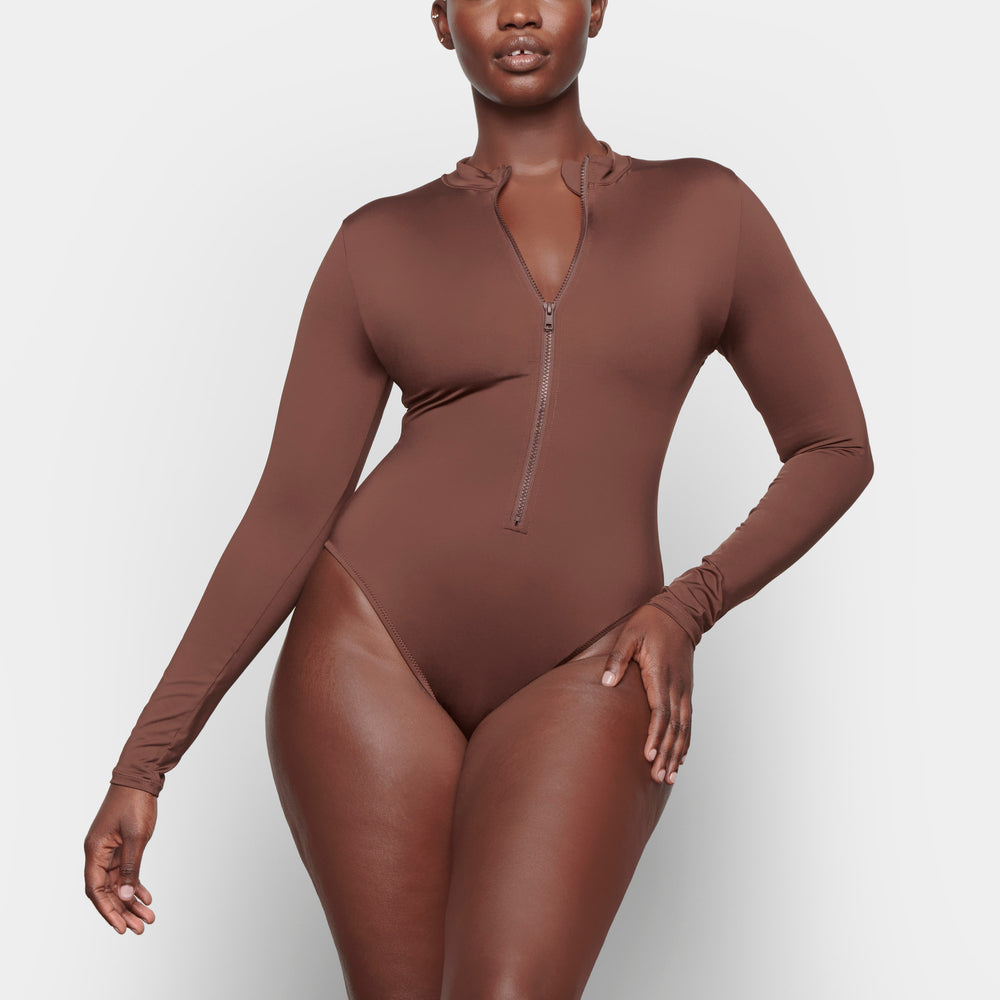 Skims SWIM ZIP FRONT LONG SLEEVE One Piece Chocola | ZQU-573214