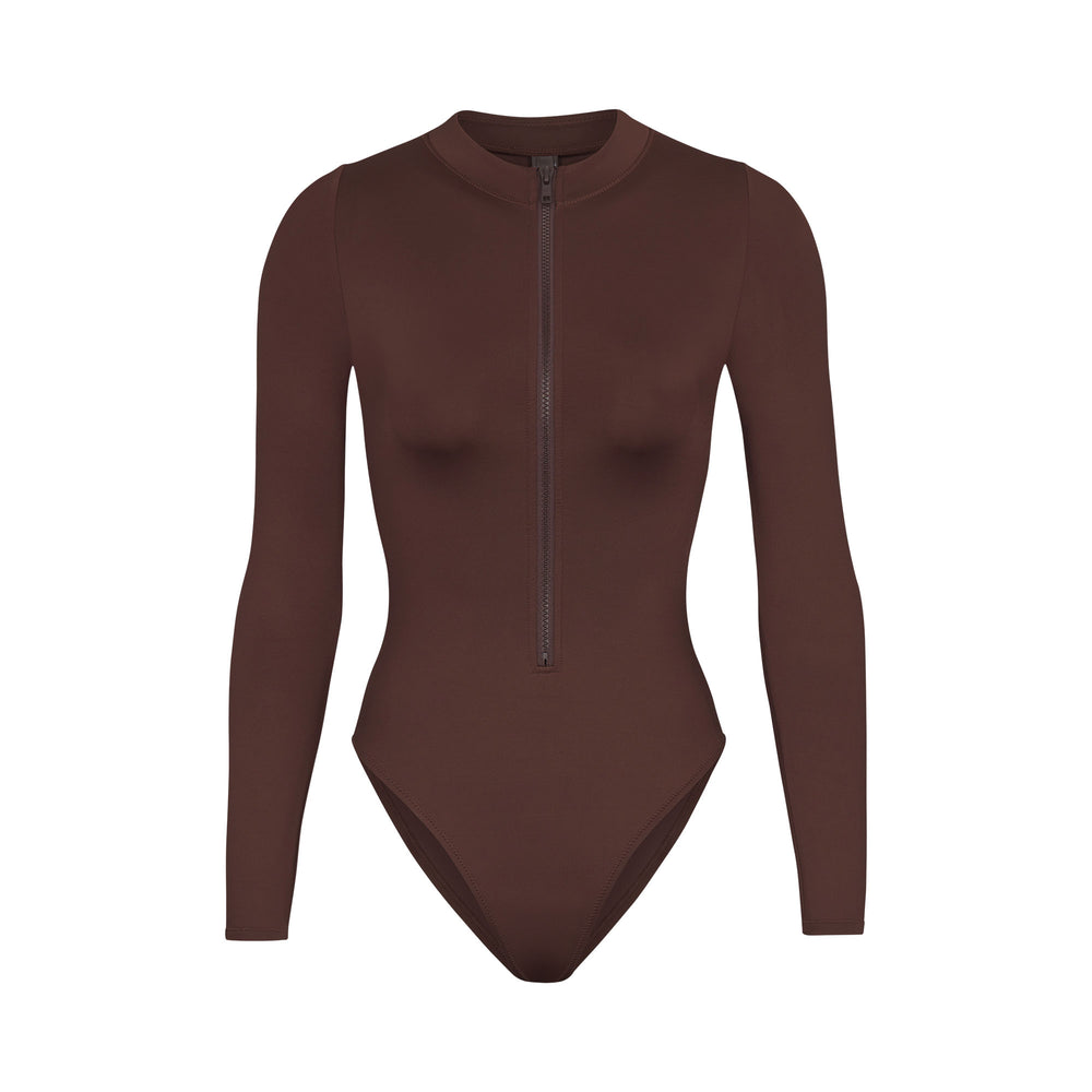 Skims SWIM ZIP FRONT LONG SLEEVE One Piece Chocola | ZQU-573214