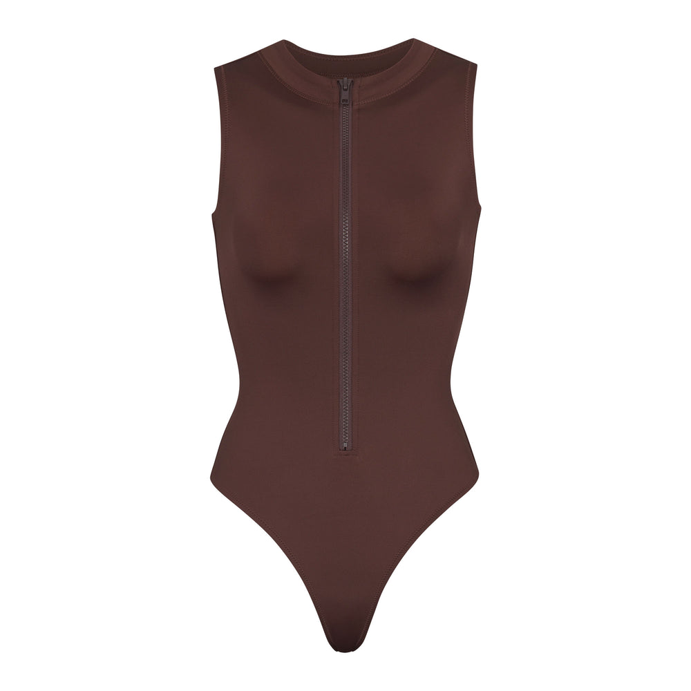 Skims SWIM ZIP FRONT SLEEVELESS One Piece Chocola | IKE-642197