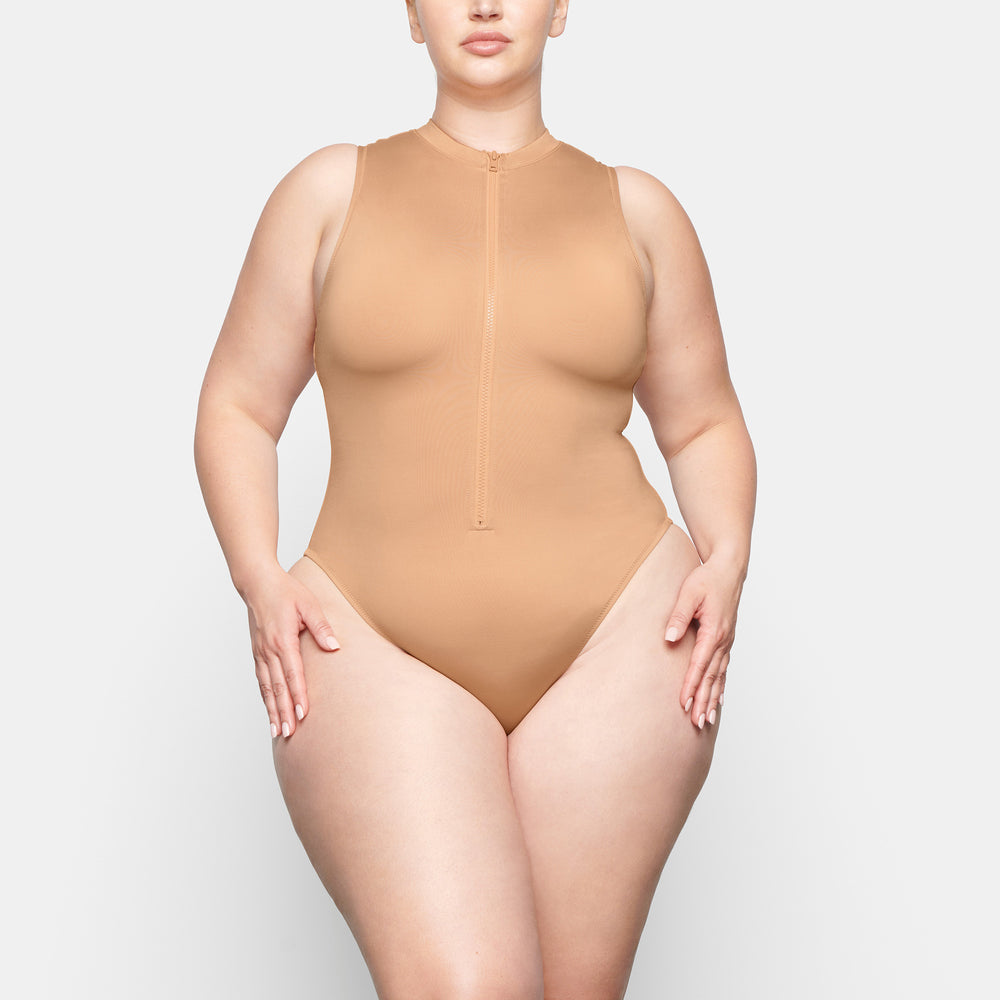 Skims SWIM ZIP FRONT SLEEVELESS One Piece Beige | XNW-306857