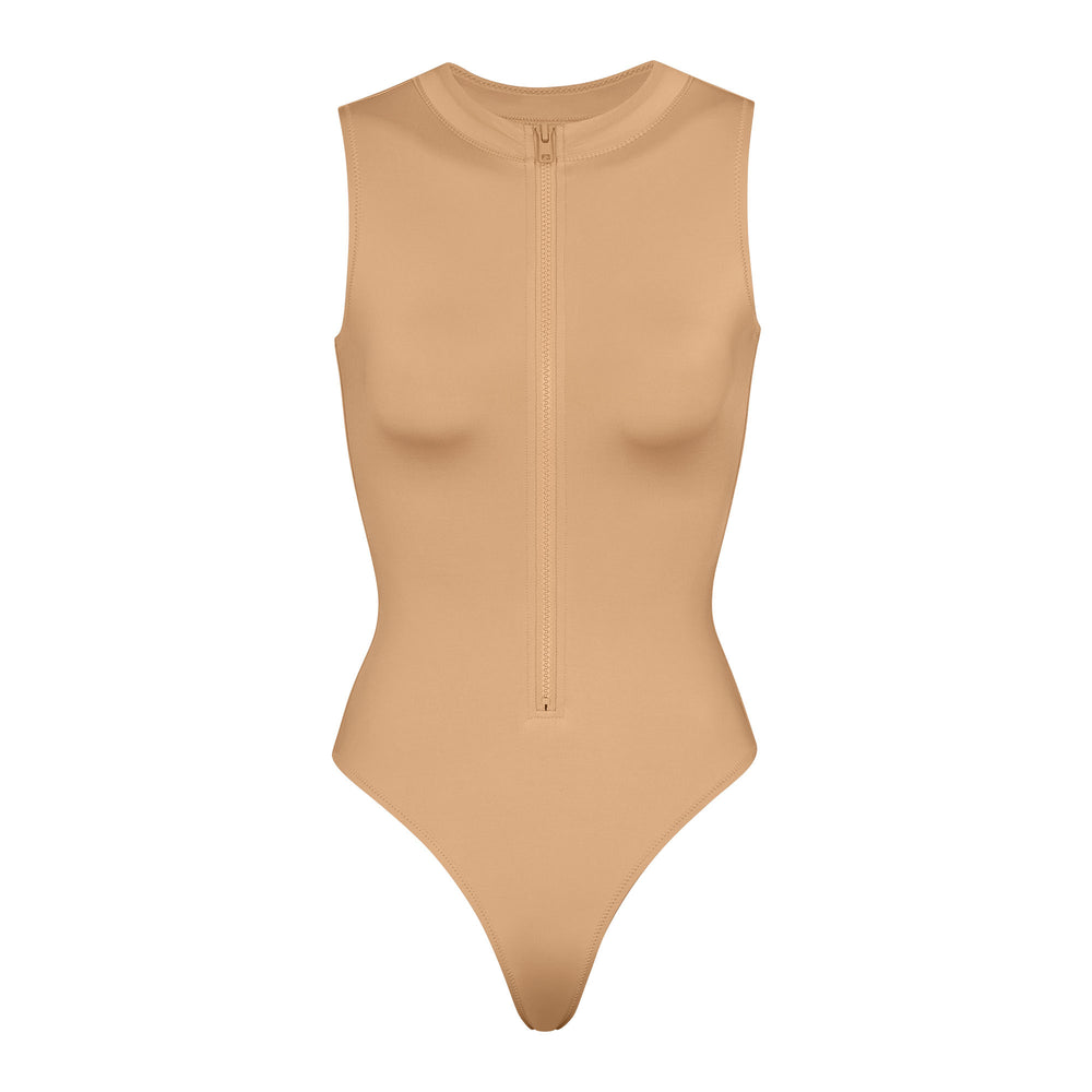 Skims SWIM ZIP FRONT SLEEVELESS One Piece Beige | XNW-306857