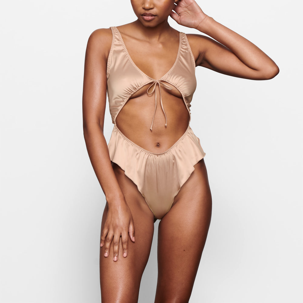 Skims WOVEN SHINE TIE FRONT Bodysuit Roze | OVQ-052879