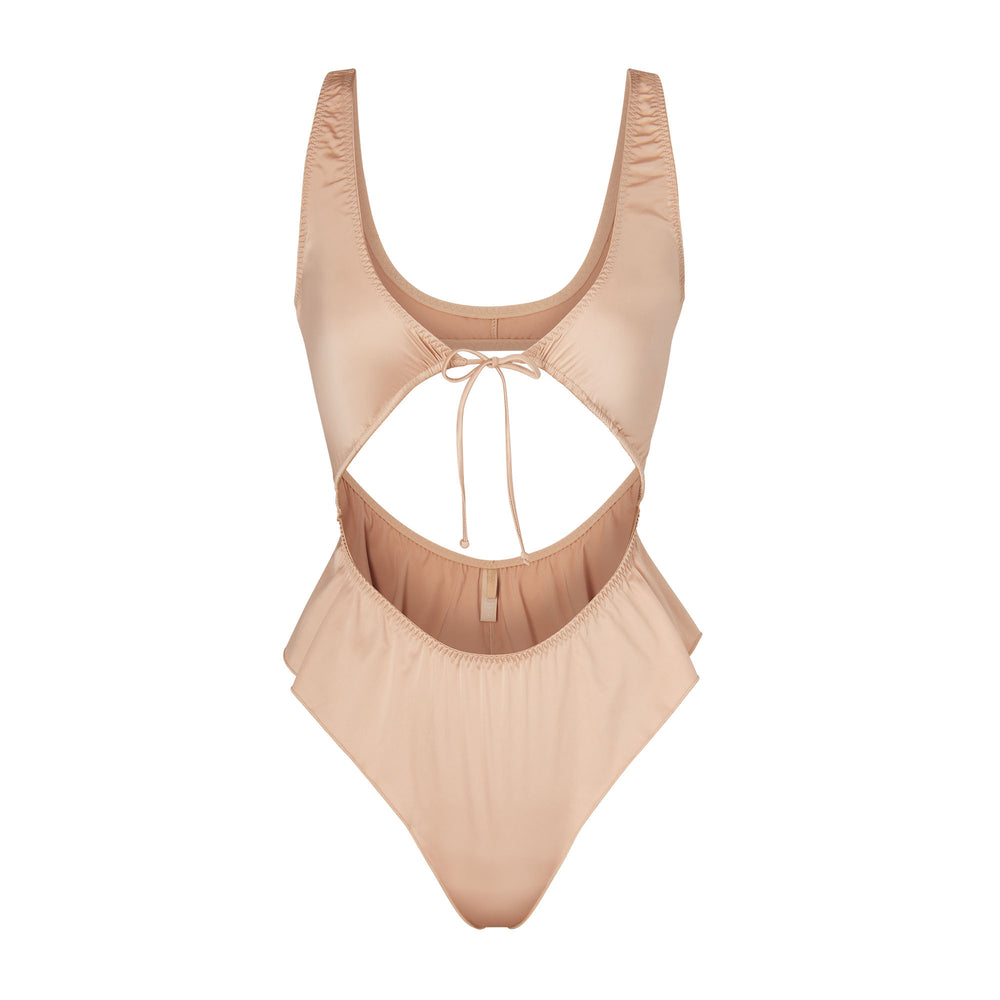 Skims WOVEN SHINE TIE FRONT Bodysuit Roze | OVQ-052879