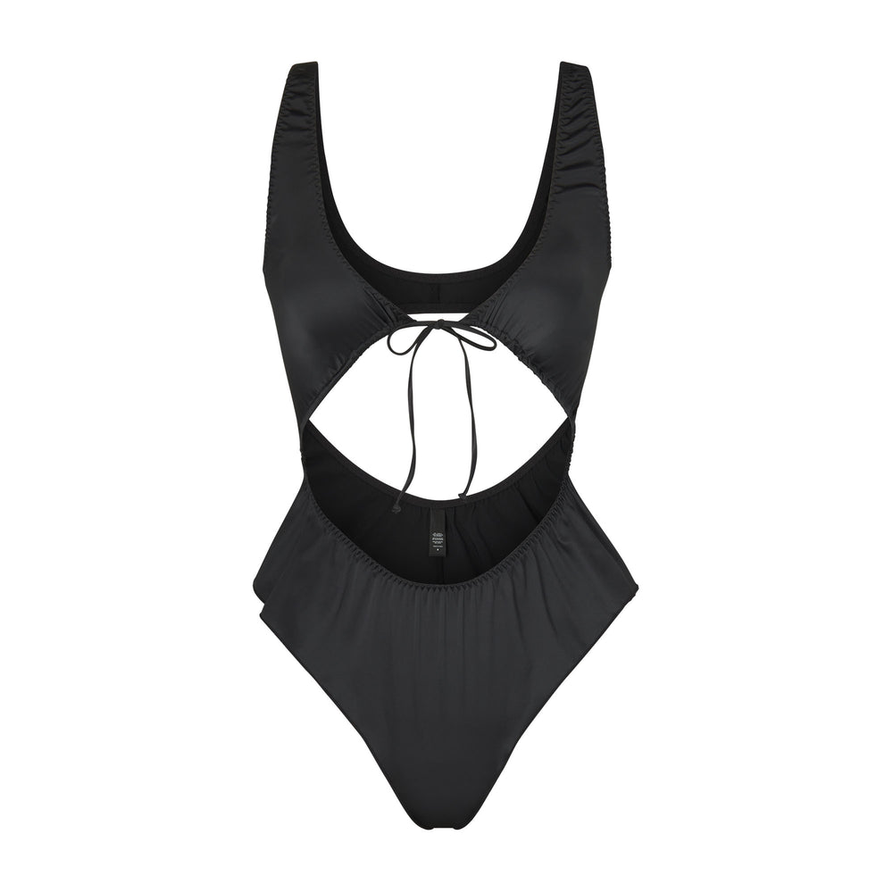 Skims WOVEN SHINE TIE FRONT Bodysuit Zwart | THV-457123