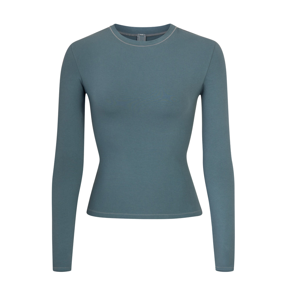 Skims COTTON JERSEY LONG SLEEVE T-shirt Blauw | BIL-271689