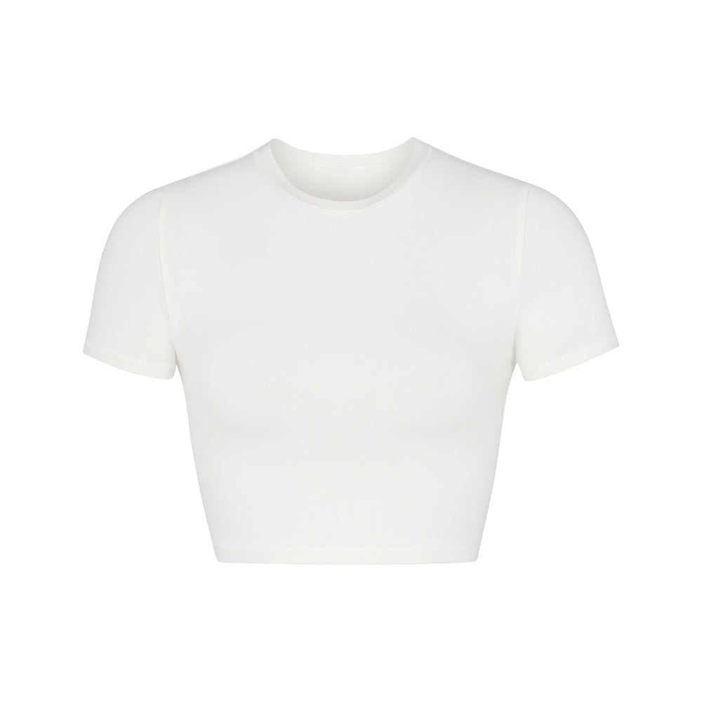 Skims COTTON JERSEY SUPER CROPPED T-shirt Wit | PJV-614598