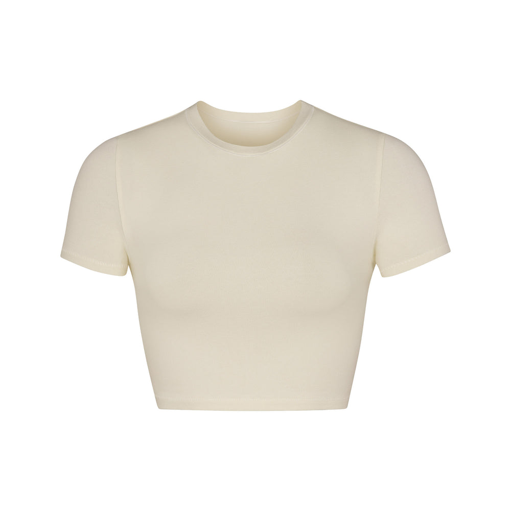 Skims COTTON JERSEY SUPER CROPPED T-shirt Wit | REG-164032