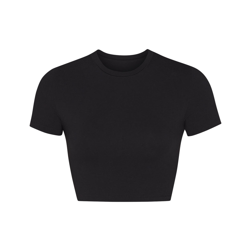 Skims COTTON JERSEY SUPER CROPPED T-shirt Zwart | UOH-423708