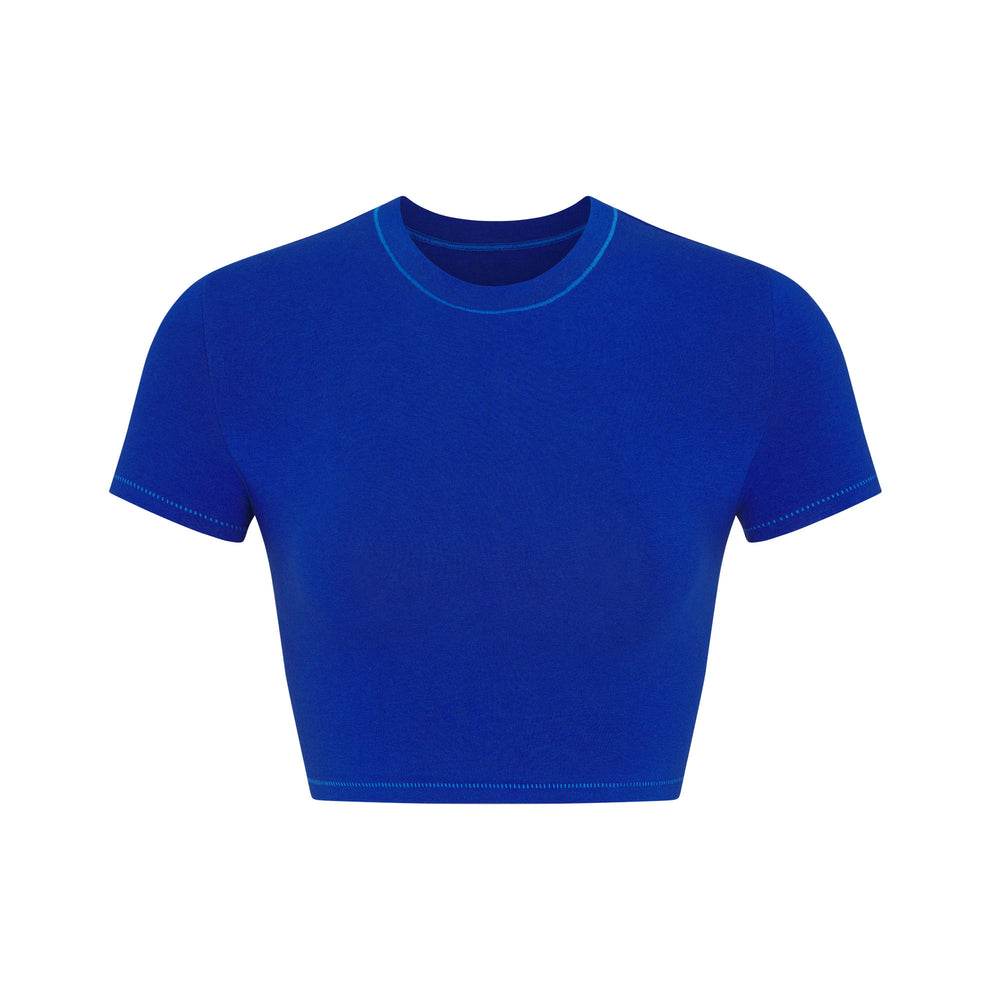 Skims COTTON JERSEY SUPER CROPPED T-shirt Blauw | UPL-485179